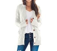 Generisch Cardigans longs pour femmes pulls femmes manches ouvertes tricot bohème long patchwork manteau cardigan poches avant pull velours chemisier, Blanc., XL