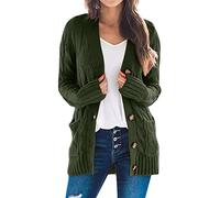 Generisch Cardigans longs pour femmes pulls femmes manches ouvertes tricot bohème long patchwork manteau cardigan poches avant pull velours chemisier, Vert armée., 3XL