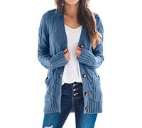 Generisch Cardigans longs pour femmes pulls femmes manches ouvertes tricot bohème long patchwork manteau cardigan poches avant pull velours chemisier, bleu, XL