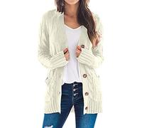 Generisch Cardigans longs pour femmes pulls femmes manches ouvertes tricot bohème long patchwork manteau cardigan poches avant pull velours chemisier, beige, XXL