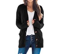 Generisch Cardigans longs pour femmes pulls femmes manches ouvertes tricot bohème long patchwork manteau cardigan poches avant pull velours chemisier, Noir , S