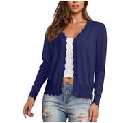 Generisch Cardigans pour femme - Col en V - Cardigan léger - Long - Boutonné - Manteau en tricot long et élégant - Veste d'été - Manteau fin, bleu marine, M