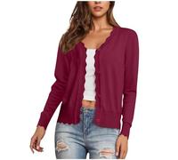 Generisch Cardigans pour femme - Col en V - Cardigan léger - Long - Boutonné - Manteau en tricot long et élégant - Veste d'été - Manteau fin, rouge bordeaux, M