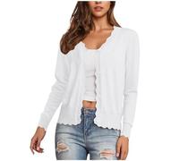 Generisch Cardigans pour femme - Col en V - Cardigan léger - Long - Boutonné - Manteau en tricot long et élégant - Veste d'été - Manteau fin, Blanc., XXL