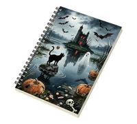 Generisch Carnet à gothique Halloween | Château, fantôme, chat noir, citrouille, chauve-souris, couverture journal d'écriture pour notes, bureau, travail,