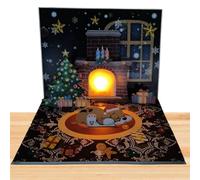 Generisch Cartes pop-up de Noël - Cheminée 3D - Motif chat - Cartes postales amusantes avec projection du Père Noël - Parfait pour les célébrations festives, les fournitures de fête, les objets de