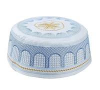 Generisch Casquette avec cache-oreilles pour femme musulmane en coton brodé Bonnet plat pour homme Bonnet bébé, bleu, M
