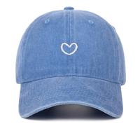 Generisch Casquette de baseball pour femme avec motif cœur brodé - Casquette réglable en coton - Pour le sport, l'été, l'extérieur - Pour les voyages, les festivals, la protection solaire, Bleu clair