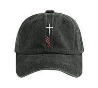 Generisch Casquette de baseball unisexe au look vintage avec croix et drapeau américain - Casquette réglable en coton délavé, casquette patriotique et chrétienne, Style_m05 Vert, taille unique