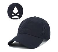 Generisch Casquette de queue de cheval pour femme, design croisé Criss Cross, respirant, à séchage rapide, pour haute tresse et tresse, casquette de course, bleu foncé, taille unique