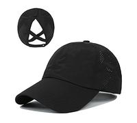 Generisch Casquette de queue de cheval pour femme, design croisé Criss Cross, respirant, à séchage rapide, pour haute tresse et tresse, casquette de course, Noir , taille unique