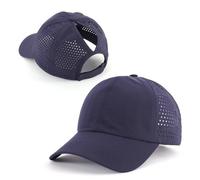 Generisch Casquette de queue de cheval pour femme, design croisé Criss Cross, respirant, à séchage rapide, pour haute tresse et tresse, casquette de course, Bleu foncé 01, taille unique