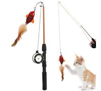 Generisch Cat Teaser - Canne à pêche extensible et réglable en résine - 68 cm - Barre de ligne interactive rétractable, 95 g - Jouet à main durable avec ressorts interchangeables - Pour animal de