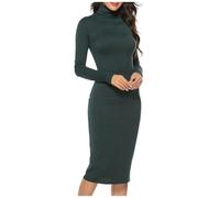 Generisch Catégorie de produit : robe pull élégante avec col roulé en maille côtelée à manches longues, coupe moulante, vert, S