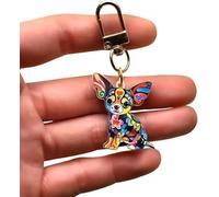 Generisch Cats & Dogs Stained Art Keychains,Vibrant stained glass art cat and dog acrylic keychain, a great gift for family and friends (Big Ear Pup)