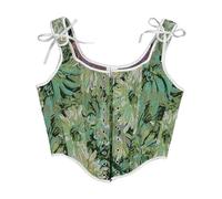 Generisch Ceinture abdominale minceur taille peinture à l'huile corset top pour femme shapewear bustier laçage taille entraineur de taille imprimé floral été sauvage body, vert, XL
