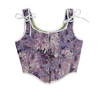 Generisch Ceinture abdominale minceur taille peinture à l'huile corset top pour femme shapewear bustier laçage taille entraineur de taille imprimé floral été sauvage body, lilas, XS