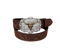 Generisch Ceinture de cowboy western en cuir avec tête de taureau - Grande boucle - Style rétro tendance - Pour homme et adolescent - Design punk (cafee, 120)