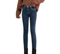 Generisch Chaîne de dos taille haute, legging en jean extensible, legging élégant, fin et chaud pour femme, pyjama d'hiver, bleu foncé, XXL