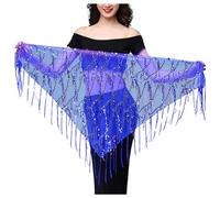 Generisch Chaîne de hanche pour danse du ventre avec franges à paillettes, foulard triangulaire pour spectacles, exercices, accessoires de danse, bleu, A
