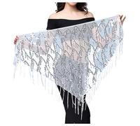 Generisch Chaîne de hanche pour danse du ventre avec franges à paillettes, foulard triangulaire pour spectacles, exercices, accessoires de danse, Blanc., A