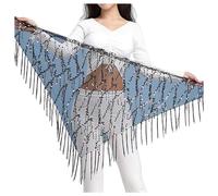 Generisch Chaîne de hanche pour danse du ventre avec franges à paillettes, foulard triangulaire pour spectacles, exercices, accessoires de danse, Gris clair., A