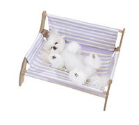 Generisch Chaise de plage pour chat - Hamac surélevé rayé pour chat - Pour se reposer - Respirant - Avec cadre en bois massif - Canapé portable pour l'intérieur
