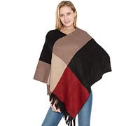Generisch Chandails épissés pour femmes Pulls à pompons Écharpes et châles Tricotés Poncho Pulls Ourlet irrégulier Épissure Wraps The Shawl Cape (C, taille unique)