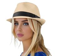 Generisch Chapeau de brousse Enfant Chapeau Fedora en Paille pour Homme et Femme Chapeau Pliable à Bord Court Enroulé Panama Chapeau d'été Plage Chapeau de Soleil Fluo, beige, taille unique