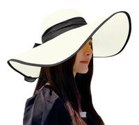 Generisch Chapeau de brousse Femmes Grand Chapeau de Paille à Large Bord Chapeau D'Été Pliable Enroulable Chapeau de Soleil Chapeau de Soleil Femme Chapeau de Pêche, Blanc., taille unique