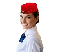 Generisch Chapeau de cérémonie de style tendance - Chapeau hôtesse de l'air - Réceptionniste - Béret basque pour homme - Été, rouge, taille unique