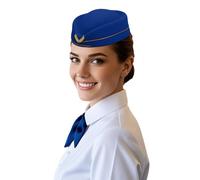 Generisch Chapeau de cérémonie de style tendance - Chapeau hôtesse de l'air - Réceptionniste - Béret basque pour homme - Été, bleu, taille unique