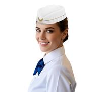 Generisch Chapeau de cérémonie de style tendance - Chapeau hôtesse de l'air - Réceptionniste - Béret basque pour homme - Été, Blanc., taille unique