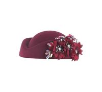Generisch Chapeau de cocher avec application de fleurs, chapeaux piluliers, bibi et casquettes de thé français, Bordeaux, taille unique