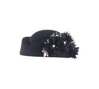 Generisch Chapeau de cocher avec application de fleurs, chapeaux piluliers, bibi et casquettes de thé français, Noir , taille unique