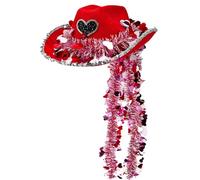 Generisch Chapeau de cowboy en forme de cœur rouge - Pour la Saint-Valentin - 38 x 30 x 13 cm - Chapeau de cowboy pour femme - Unisexe - Accessoire de festival pour l'extérieur, cosplay, fête, voyage