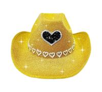 Generisch Chapeau de cowboy occidental 2026 avec bordure en forme de cœur pour les événements de scène et les festivals de musique country, jaune, taille unique