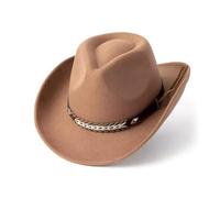 Generisch Chapeau de cowboy occidental à bord moyen en laine de style ethnique pour les costumes de performance en plein air et les loisirs, marron, taille unique