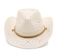 Generisch Chapeau de cowboy occidental pour femme, chapeau de paille malléable, chapeau de soleil évidé, chapeau de soleil filet, Blanc., taille unique