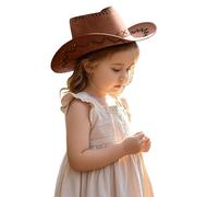 Generisch Chapeau de cowboy pour enfant garçon et fille classique en feutre Fedora rétro Panama Accessoire de costume Chapeau de cowgirl Western Aspect cuir Chapeau de carnaval, marron, taille unique