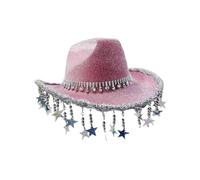 Generisch Chapeau de cowboy rouge à paillettes avec perles à franges étoilées, scintillant, brillant, chapeau de fête western pour les vacances, les occasions festives, (RD2, taille unique)