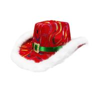 Generisch Chapeau de cowboy Santa Claus - 35,6 cm - Costume de Noël en tissu non tissé - Bord blanc - Chapeau de fête festive - Accessoire accrocheur pour le Nouvel An - Costume occidental