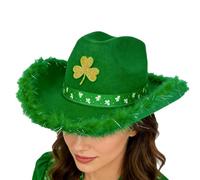 Generisch Chapeau de cowgirl - Casquette western verte réglable, motif trèfle, taille ajustée, accessoire de costume de cowboy pour festival, fête de campagne, défilé, événement sur le thème des fêtes