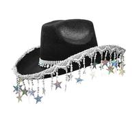 Generisch Chapeau de cowgirl pour fille avec glands, chapeaux de cowboy bling pour femme - Chapeau de cowboy occidental - Pompons étoiles à cinq points - Accessoires de cosplay pour les événements de