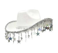 Generisch Chapeau de cowgirl pour fille avec pompons, chapeau de cowboy bling pour femme | Chapeau de cowgirl thème occidental, chapeau scintillant avec cinq pompons étoilés pour femme