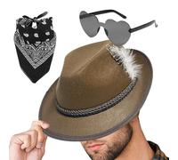 Generisch Chapeau de fête de la bière, chapeaux alpins allemands, 1 ensemble Fedora avec foulard, lunettes, accessoire de costume de fête de la bière pour adultes, chapeau allemand bavarois pour