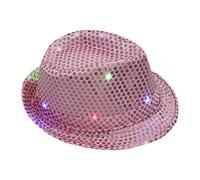 Generisch Chapeau de jazz à paillettes LED - Accessoire de performance - Chapeau de cowboy - Chapeau de bush pour homme, Rose, taille unique