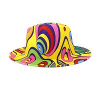 Generisch Chapeau de jazz en laine batik printemps chapeau de jazz à large bord bonnet imitation laine, jaune, taille unique