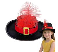 Generisch Chapeau de mousquetaire pour enfant - Chapeau en feutre - Chapeau de mousquetaire - Chapeau de carnaval - Accessoire médiéval - Chapeau de pirate - Chapeau en feutre avec écharpe et plume