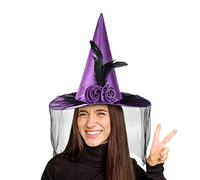 Generisch Chapeau de sorcière, chapeau de sorcière à large bord Demi-voile et | Accessoire de costume d'Halloween portable pour femme, carnaval, festival fantastique